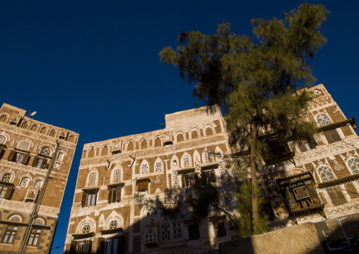 Traditional houses in the old city featuring ornamental facades, Amanat Al-Asemah, Sanaa, Yemen