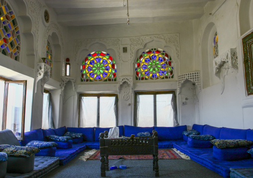Traditional house mafraj with stained-glass windows, Amanat Al-Asemah, Sanaa, Yemen