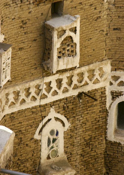 Traditional house in the old city featuring stained-glass windows, Amanat Al-Asemah, Sanaa, Yemen