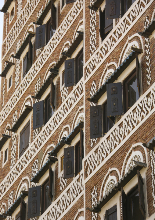 Traditional houses in the old city featuring ornamental facades, Amanat Al-Asemah, Sanaa, Yemen