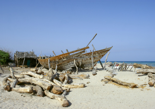 Dhows in a shipyard, Taiz Governorate, Mokha, Yemen