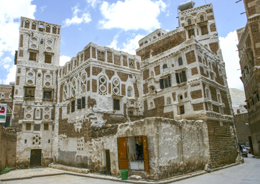 Traditional houses in the old city featuring ornamental facades, Amanat Al-Asemah, Sanaa, Yemen