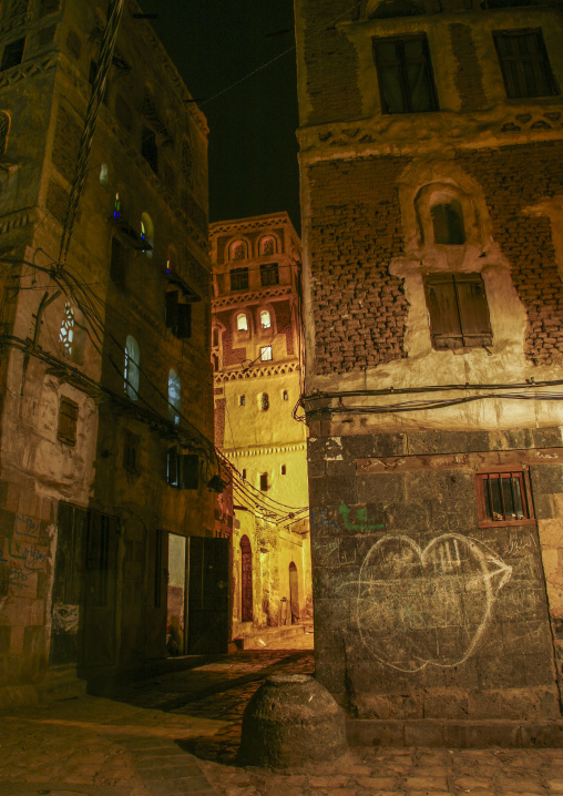 Traditional houses in the old city featuring ornamental facades, Amanat Al-Asemah, Sanaa, Yemen