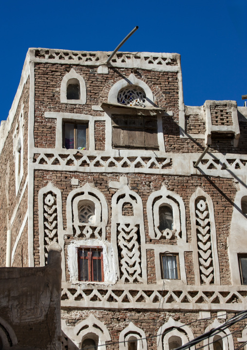 Traditional houses in the old city featuring ornamental facades, Amanat Al-Asemah, Sanaa, Yemen