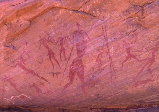 Rock painting depicting men with swords, Tassili N'Ajjer National Park, Tadrart Rouge, Algeria
