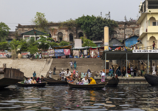 Bangladeshi people embarking on boats in Sadar Ghat, Dhaka Division, Keraniganj, Bangladesh