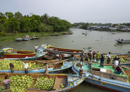 Aerial view of the weekly floating market, Barisal Division, Harta, Bangladesh