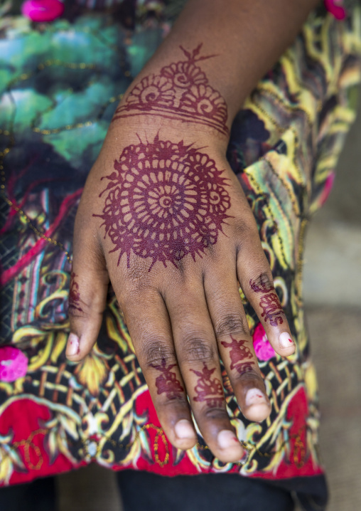 Henna decoration on a woman hand in Sundarbans, Khulna Division, Narail Sadar, Bangladesh