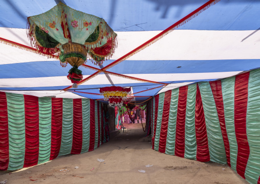Entrance of a hindu temple decorated for a celebration, Rajshahi Division, Naogaon Sadar, Bangladesh
