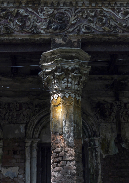Carved column in Pakutia Zamindar Bari, Dhaka Division, Nagarpur, Bangladesh