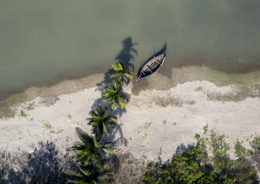Aerial view of traditional Bangladeshi moon fishing boats, Chittagong Division, Ukhia, Bangladesh
