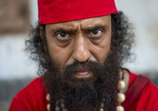 Portrait of a hindu guru in red clothing, Dhaka Division, Dhaka, Bangladesh