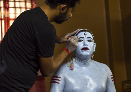 Make up of a hindu devotee who becomes Lord Shiva at Lal Kach festival, Dhaka Division, Munshiganj, Bangladesh
