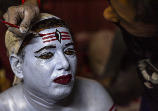 Make up of a hindu devotee who becomes Lord Shiva at Lal Kach festival, Dhaka Division, Munshiganj, Bangladesh