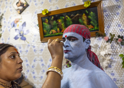 Make up of a hindu devoteei  who becomes Lord Shiva at Lal Kach festival, Dhaka Division, Munshiganj, Bangladesh