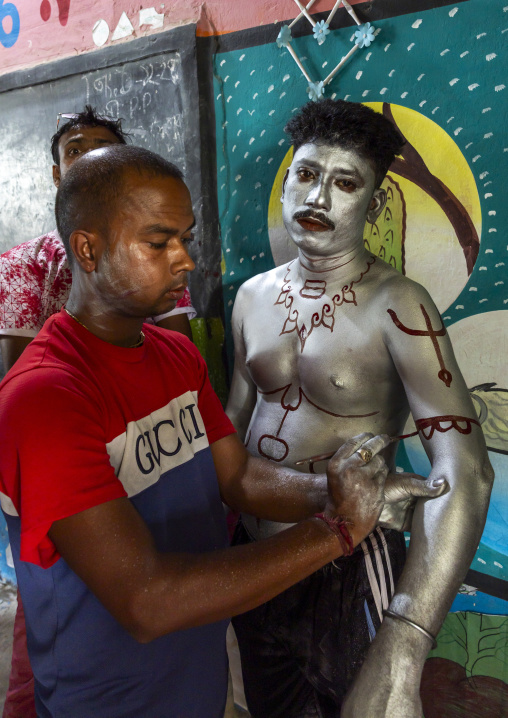 Make up of Lord Shiva in a school for Charak Puja hindu festival, Sylhet Division, Kamalganj, Bangladesh