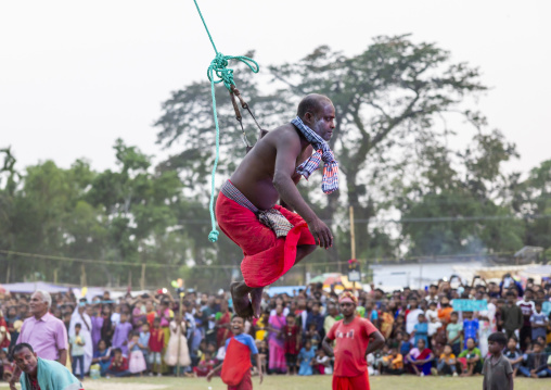 Body suspension with hooks during Charak Puja hindu festival, Sylhet Division, Kamalganj, Bangladesh