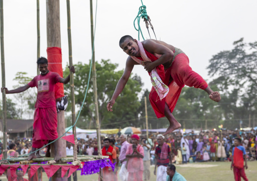 Body suspension with hooks during Charak Puja hindu festival, Sylhet Division, Kamalganj, Bangladesh