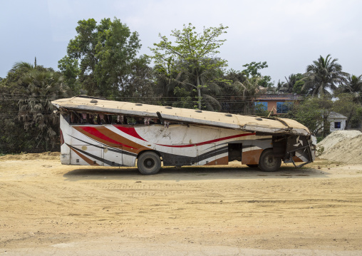 Collapse passenger bus on the road, Chittagong Division, Bijoynagar, Bangladesh