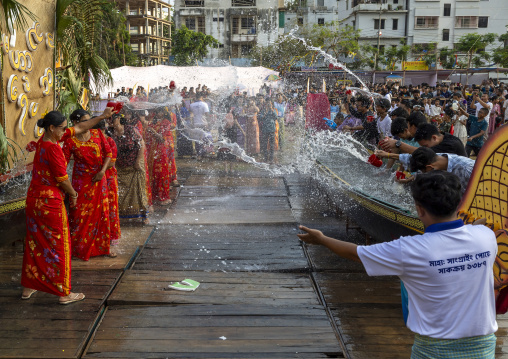 Water fight with Marma people during Sangrai, Chittagong Division, Bandarban, Bangladesh