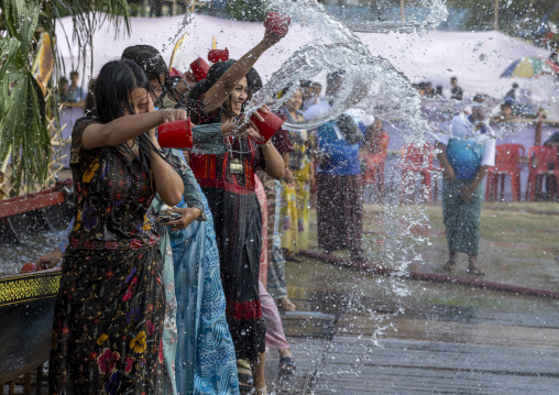 Water fight with Marma people during Sangrai, Chittagong Division, Bandarban, Bangladesh
