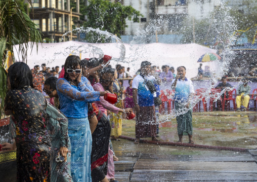 Water fight with Marma people during Sangrai, Chittagong Division, Bandarban, Bangladesh