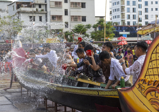 Water fight with Marma people during Sangrai, Chittagong Division, Bandarban, Bangladesh