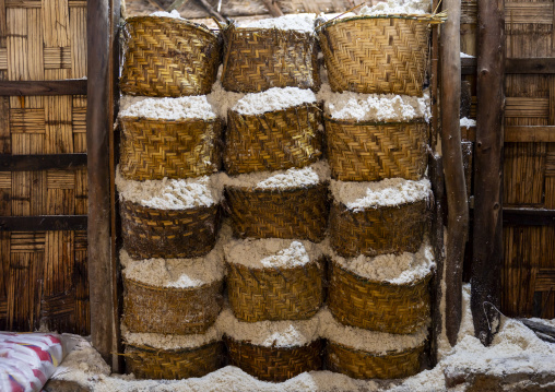Baskets filled with salt in a factory, Chittagong Division, Chittagong, Bangladesh