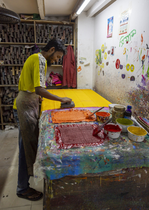 Block printing workshop in Dhaka New Market, Dhaka Division, Dhaka, Bangladesh