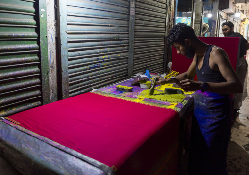 Block printing workshop in Dhaka New Market, Dhaka Division, Dhaka, Bangladesh