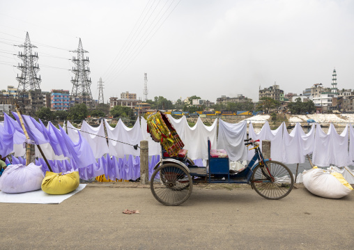 Household linens hanging on clothesline, Dhaka Division, Dhaka, Bangladesh