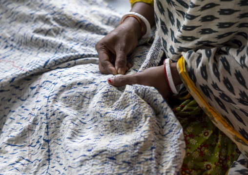 Bangladeshi women stitching kanthas in Living Blue company, Rangpur Division, Goalpara, Bangladesh