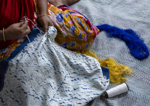 Bangladeshi women stitching kanthas in Living Blue company, Rangpur Division, Goalpara, Bangladesh