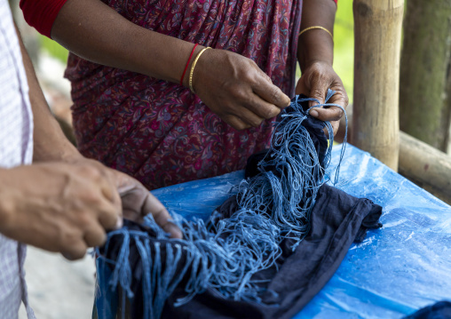Shawl made with indigo tie-dye resist dyeing technique in Living Blue, Rangpur Division, Goalpara, Bangladesh