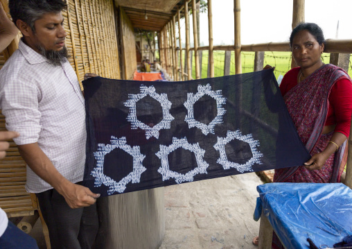 Shawl made with indigo tie-dye resist dyeing technique in Living Blue, Rangpur Division, Goalpara, Bangladesh