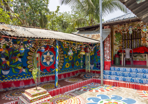 Traditional colorful wall painting in a bangladeshi house, Rajshahi Division, Tikoil, Bangladesh