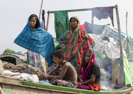River gypsy family living on a boat , Barisal Division, Barisal, Bangladesh