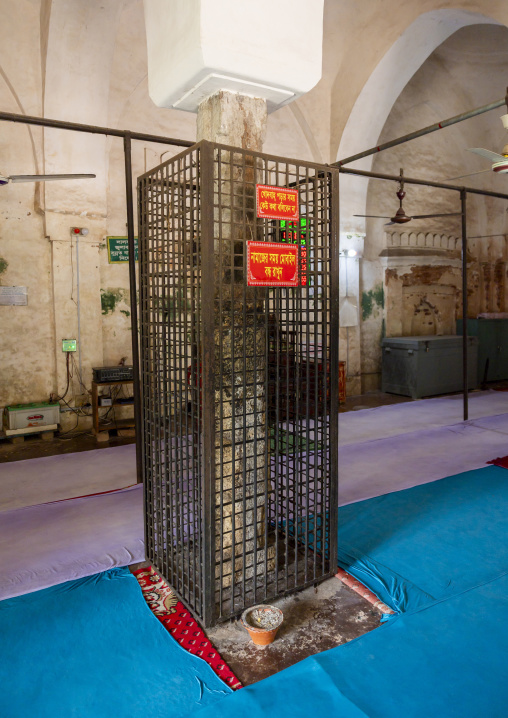 Fence around pilar to prevent people to put oil as belief in Qasba Mosque, Barisal Division, Gournadi, Bangladesh