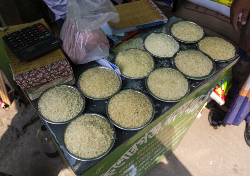 Rice for sale at Kawran Bazar fruits morning market, Dhaka Division, Dhaka, Bangladesh
