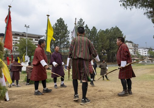Bhutanese archers on an archery range, Chang Gewog, Thimphu, Bhutan