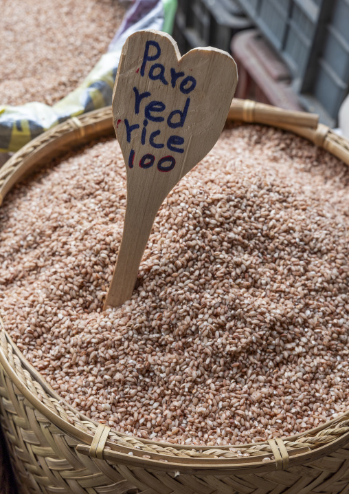 Red rice for sale in Kaja Throm Centenary farmers market, Chang Gewog, Thimphu, Bhutan