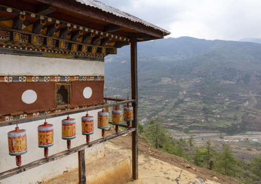 Prayer wheels in a temple, Paro, Drakarpo, Bhutan