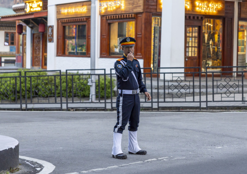 A traffic policeman at a circle road, Chang Gewog, Thimphu, Bhutan