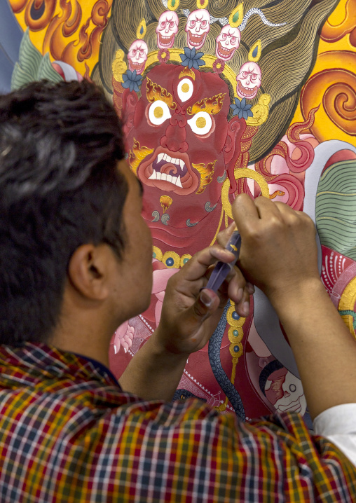 LhaZo art of painting of a thangka in Zorig Chosum, Chang Gewog, Thimphu, Bhutan