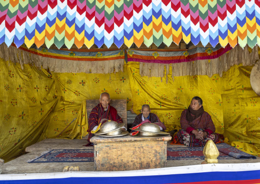 Bhutanese leaders in Ura Yakchoe festival, Bumthang, Ura, Bhutan