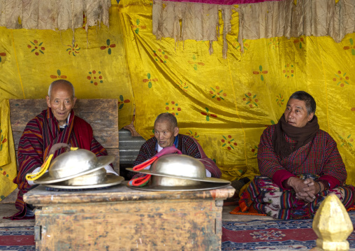 Bhutanese leaders in Ura Yakchoe festival, Bumthang, Ura, Bhutan