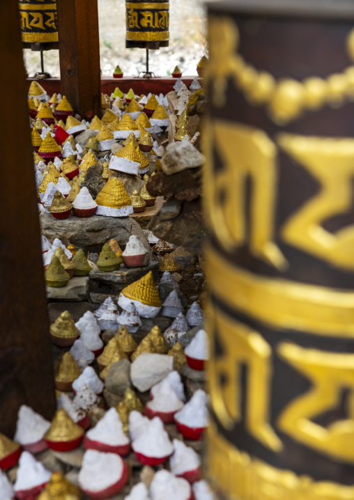 Prayer wheels and tsa tsas, Wangchang Gewog, Paro, Bhutan