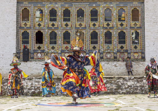 Dance of the hats during Ura Yakchoe festival, Bumthang, Ura, Bhutan