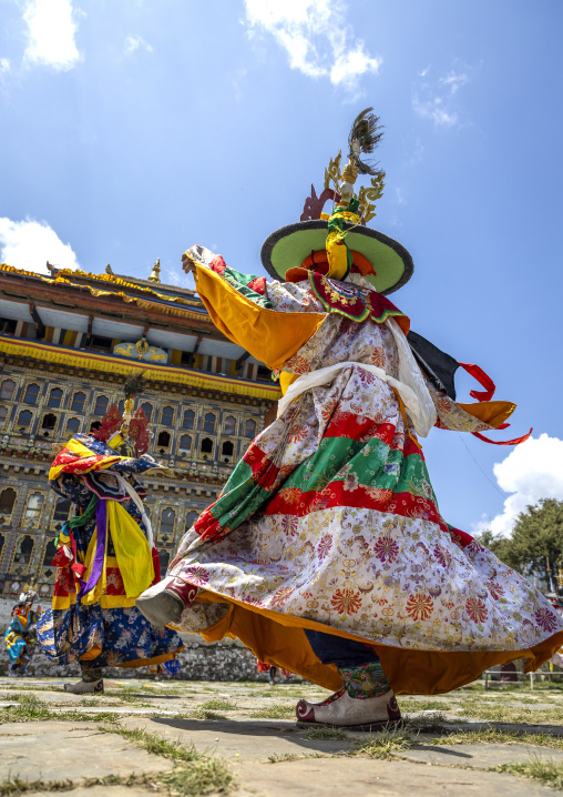 Dance of the hats during Ura Yakchoe festival, Bumthang, Ura, Bhutan