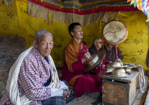 Bhutanese leaders in Ura Yakchoe festival, Bumthang, Ura, Bhutan